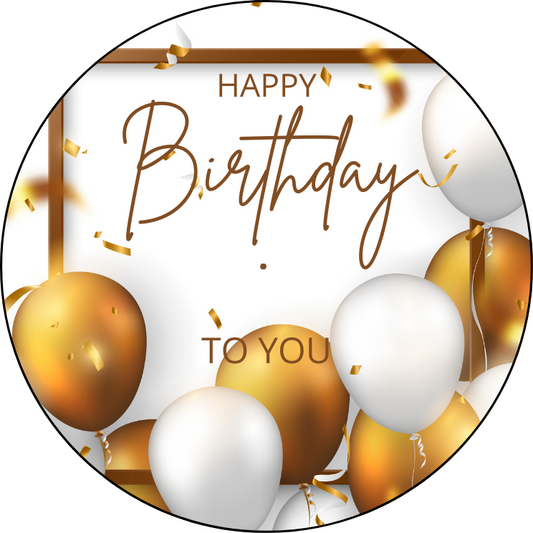Happy Birthday ballons blanc et or