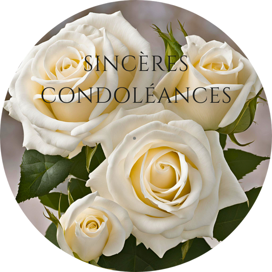 SINCERES CONDOLEANCES BOUQUET ROSES BLANCHES