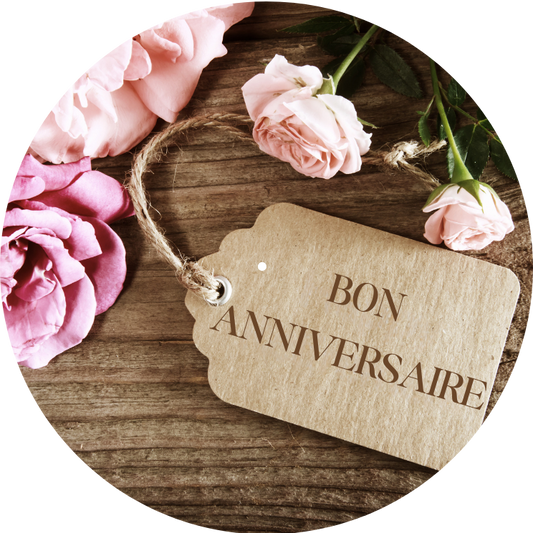 BON ANNIVERSAIRE PLAQUE BOIS ET ROSE