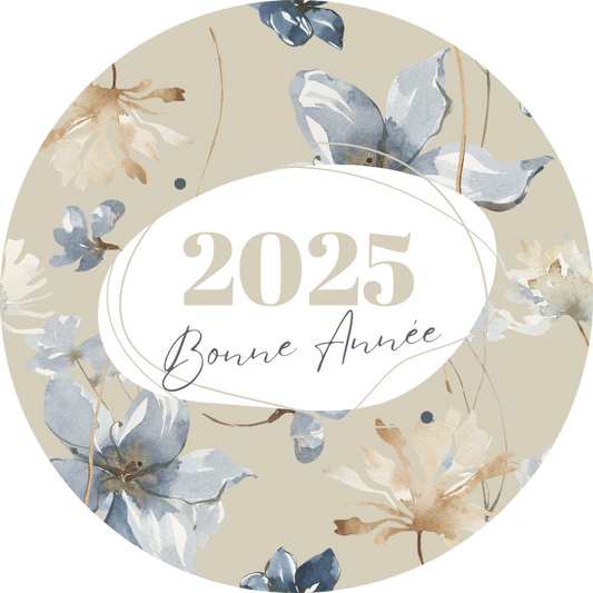 BONNE ANNEE FLORAL VINTAGE BLEU ET BEIGE 2025