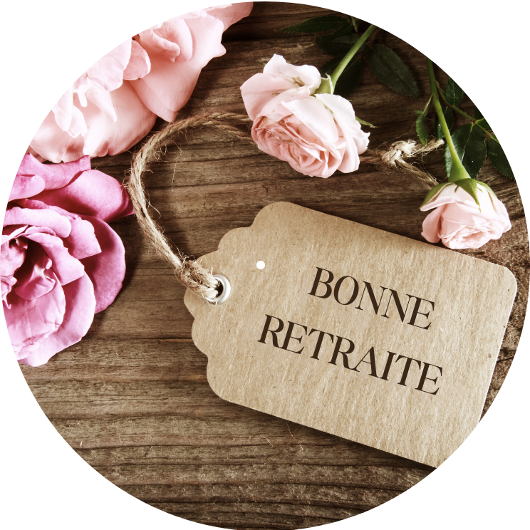 BONNE RETRAITE PLAQUE BOIS ET ROSE