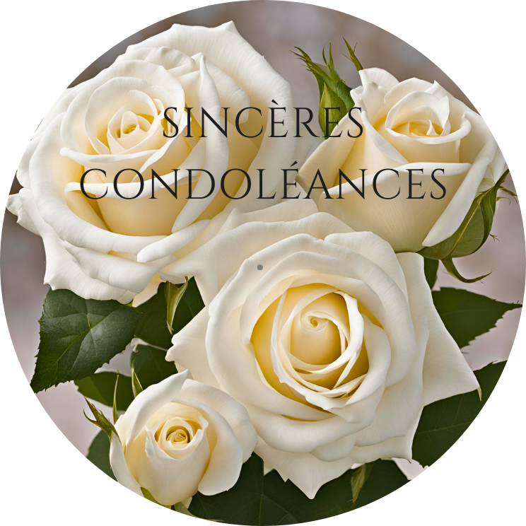 SINCERES CONDOLEANCES BOUQUET ROSES BLANCHES